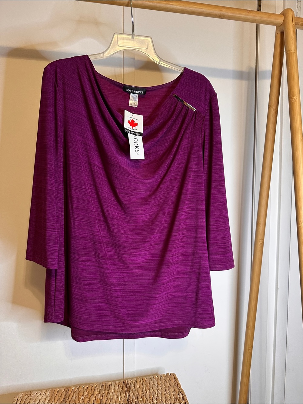 Soft Works Women's Draped Neck Blouse‎ in Plumm xl